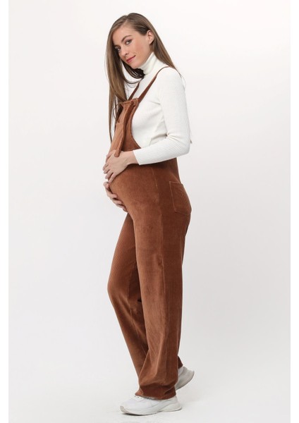 MYRA6114 - Camel Kadife Hamile Salopet modelleri
