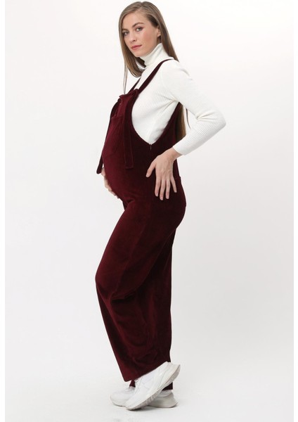 MYRA6113 - Bordo Kadife Hamile Salopet modelleri