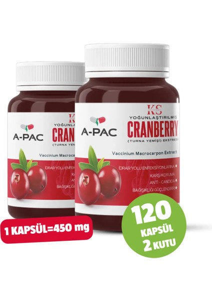 Kızılcık Sepeti Cranberry Turna Yemişi Kızılcık Ekstresi Vitamin C 450 ml 120 Kapsül