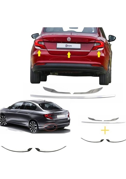 Fiat Egea Sedan Krom Stop Kaşı 3 Parça + Reflektör Çerçevesi 2 Parça 2015 Üzeri