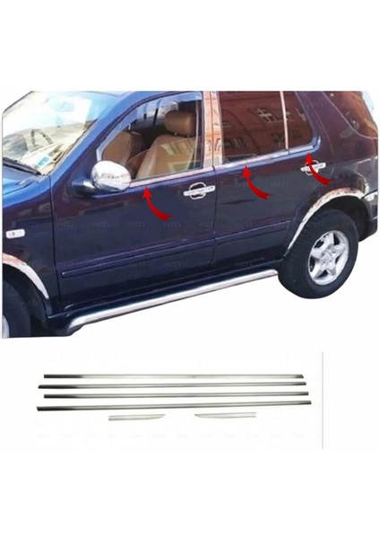 Mercedes ml W163 Krom Cam Çıtası 6 Parça 1998-2005 Arası Paslanmaz Çelik