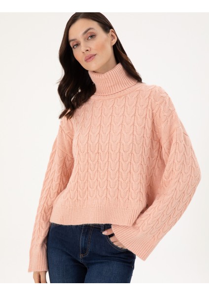 Pierre Cardin Kadın Pembe Crop Top Balıkçı Yaka Kazak 50302652-VR041