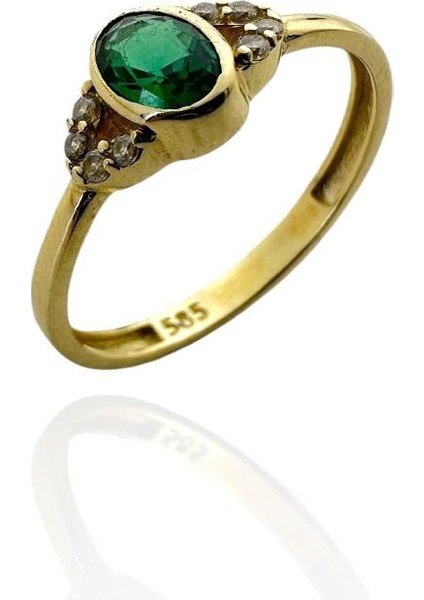 Minik Oval Zümrüt Taşlı 14 Ayar Altın Yüzük Üst Kalite fiyatları