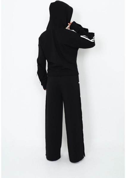 Kız Çocuk %100 Pamuk Kapüşonlu Uzun Kol Oversize Alt&üst Siyah Eşofman TAKIMI-AÜT-2024 indirimleri