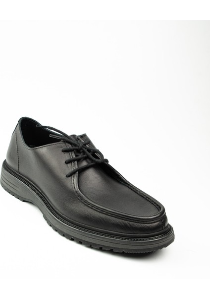 4022 Bağcıklı Kauçuk Taban Siyah Deri Erkek Günlük Ayakkabı