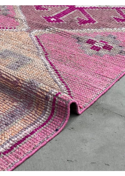 85x327 Cm Harika Pembe Renkli El Dokuma Vintage Yolluk Ender Bulunan Uşak Yolluk