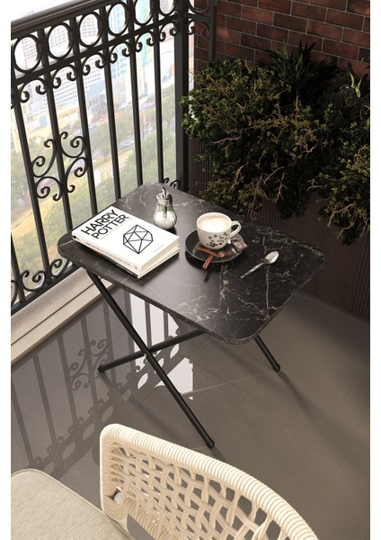 Nikita Siyah Mermer Katlanır Piknik Masası Balkon Masası fiyatları