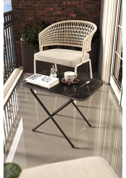 Nikita Siyah Mermer Katlanır Piknik Masası Balkon Masası modelleri