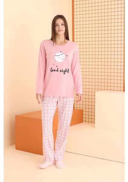 Ekose Goog Night Baskılı Pijama Takım 68082