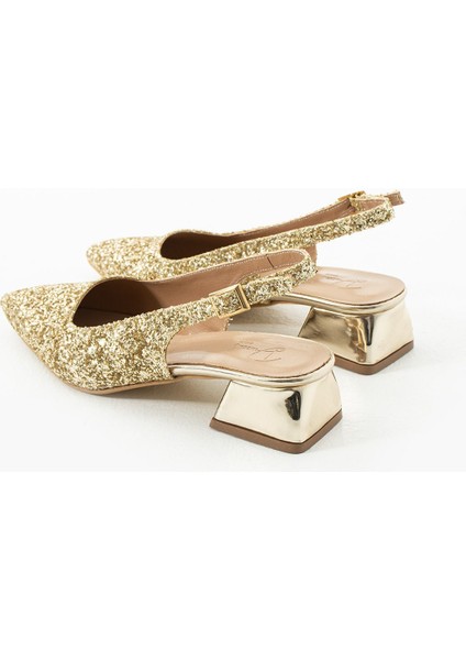 Londra Cam Kırıntıları Detay Arkası Açık Topuklu Ayakkabı modelleri