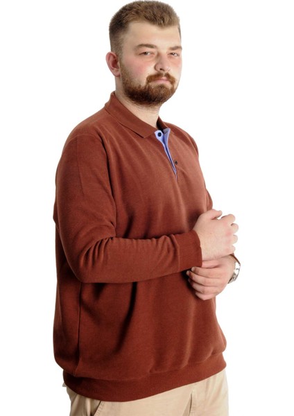 Büyük Beden Erkek Sweat Polo Selanik Nakışlı 20440 Kiremit