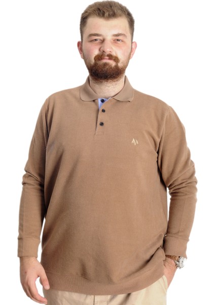 Büyük Beden Erkek Sweat Polo Selanik Nakışlı 20440 Sütlü Kahve