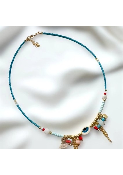 Nazar Göz Püskül Mercan Doğaltaş Kolye