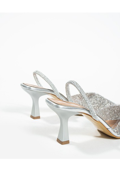 London Cam Kırıntıları Detay Arkası Açık Topuklu Ayakkabı fiyatları