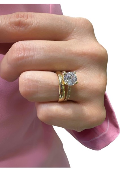 Tektaş Düz Bombe Alyans Ikili Kombin Günlük 8 Ayar Altın Yüzük modelleri