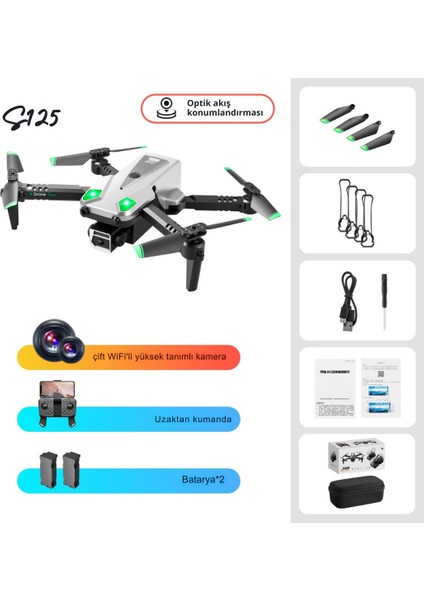 S125 Mini Drone 2 Batarya Ile 20 Dakika Uçuş Süresi Wi-Fı 720P Hd Çift Kameralı drone