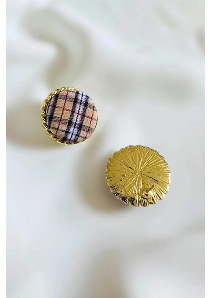 Yuvarlak Ekose Desenli Kumaş Tasarım Küpe fiyatları