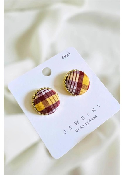 Yuvarlak Ekose Desenli Kumaş Tasarım Küpe fiyatları