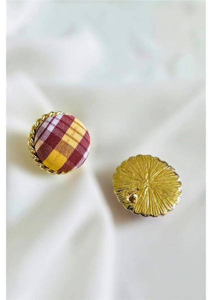 Yuvarlak Ekose Desenli Kumaş Tasarım Küpe modelleri