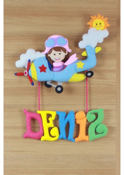Deniz Isimli Uçak Kız Bebek Odası Kapı Süsü