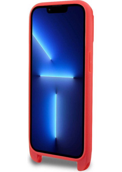 iPhone 14 Pro Max Uyumlu Kılıf Lacoste Lisanslı Pu Pike Desen Askılı Ikonik Timsah Logolu Kırmızı