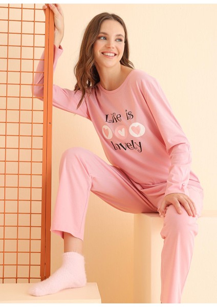 Life Is Lovely Baskılı Pijama Takım 68083