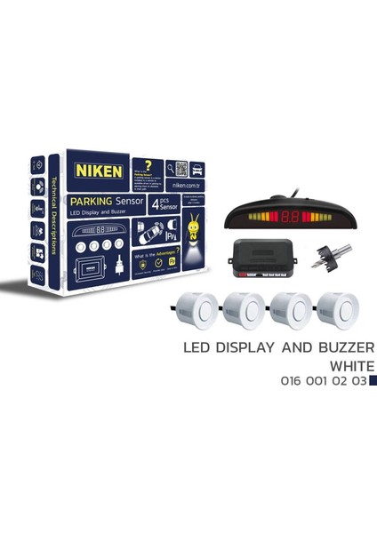 Park Sensörü LED Ekranlı-Ses Ikazlı Beyaz Oem Tüm Modellere Uyumlu Niken