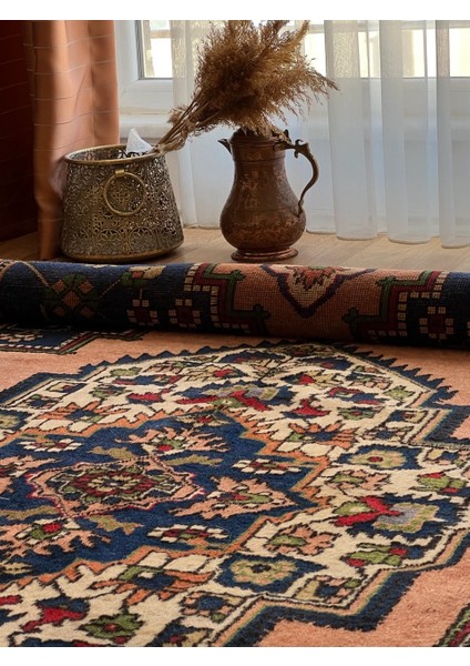 162X275 cm Büyük Boy Lacivert ve Turuncu Renkli El Dokuma Osmanlı Stili Yıkanabilir Halı fırsatları