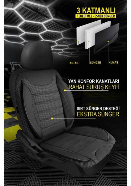 Renault Megane 2016-2020UYUMLU Oto Koltuk Kılıfı Bronz Serisi - Siyah