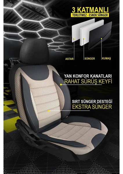 Toyota Yarıs 2011-2020UYUMLU Oto Koltuk Kılıfı Bronz Serisi - Bej