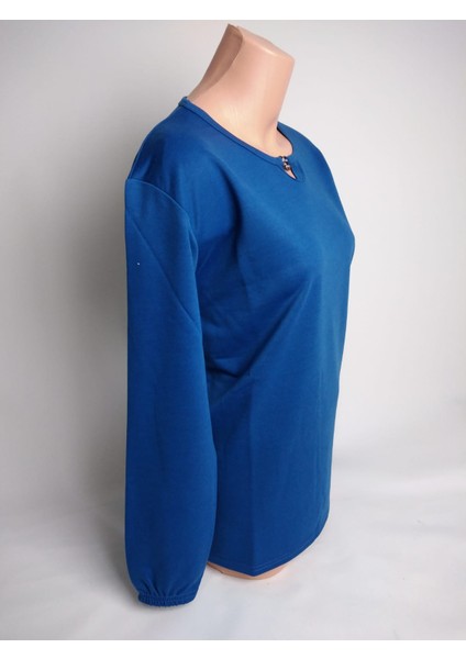 Kadın Indigo Taşlı Bisiklet Yaka Yırtmaçlı Uzun Kollu Bilek Lastikli Iki Iplik Bluz Tişört fiyatları