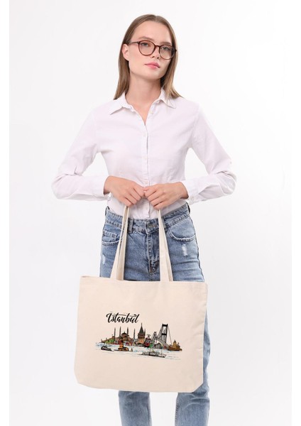 Kanvas Yatay Renkli Istanbul Baskılı Bez Çanta fırsatları