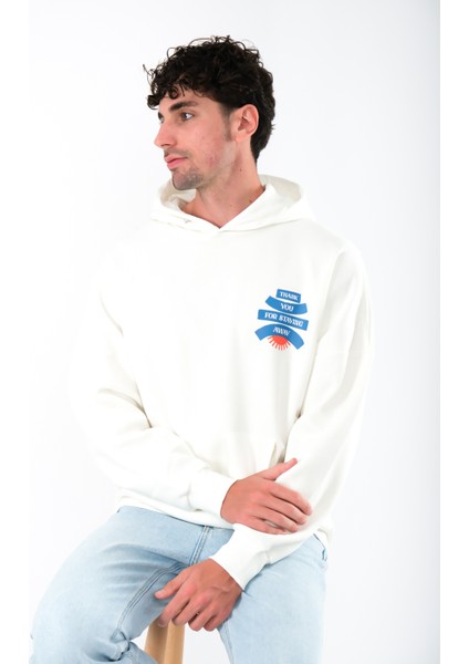Thank You Oversize Fit Hoodie Erkek - Ekru fiyatları