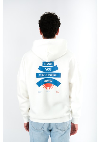Thank You Oversize Fit Hoodie Erkek - Ekru modelleri