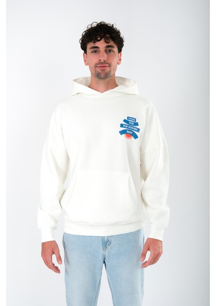 Thank You Oversize Fit Hoodie Erkek - Ekru fırsatları
