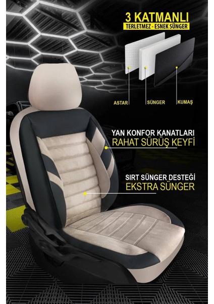 Ford Mondeo 2014-UYUMLU Oto Koltuk Kılıfı Confort Serisi - Siyah-Bej