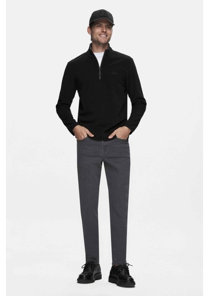 GREMIO Siyah Polar Dik Yaka Nakışlı Standard Fit Erkek Sweatshirt fırsatları