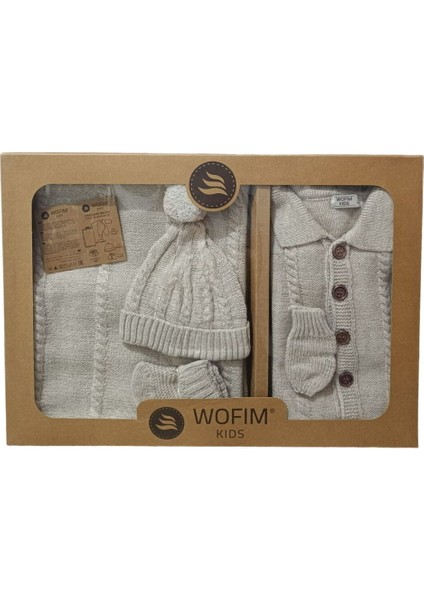 Wofım Kıds 2806 Bebek Natural Yün Triko Hastane Çıkışı Bej (3-6 Ay)