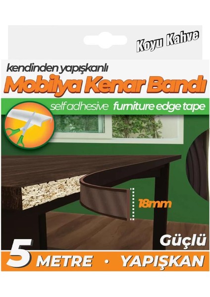 Masa Sehpa Kenar Koruma Bandı Koyu Kahve 18 mm x 5 mt