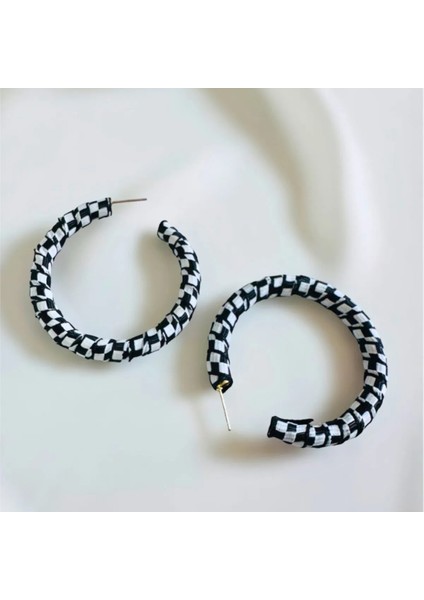 Zebra Kumaş Tasarım Halka Küpe 5 Cm.