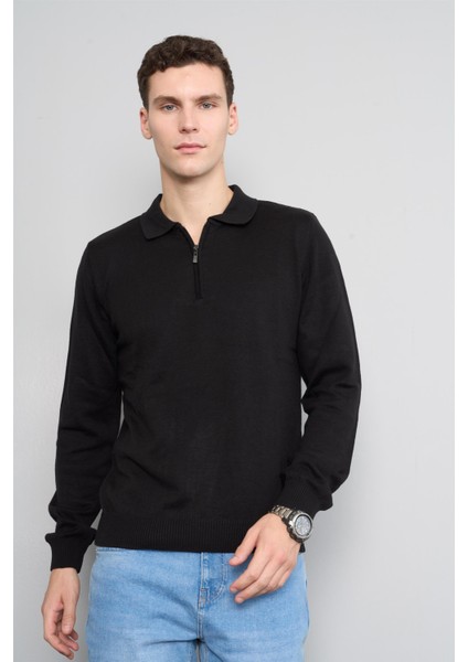 Halıfaks 1860-42 Ferm.pola Yaka 30/2 2kat Pamuk -E2-1 101 Siyah Erkek Kazak