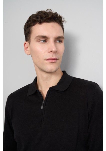 Halıfaks 1860-42 Ferm.pola Yaka 30/2 2kat Pamuk -E2-1 101 Siyah Erkek Kazak modelleri