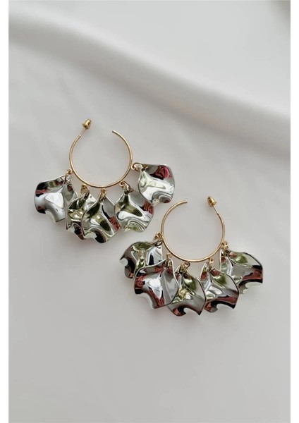 Metalize Parlak Yapraklı Halka Küpe 6 Cm. fiyatları