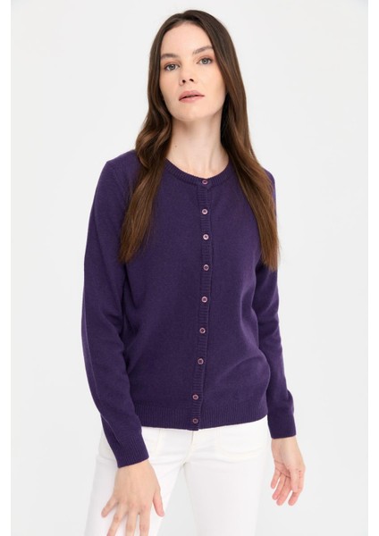 Kadın Sıfır Yaka Triko Yün Hırka K.mor