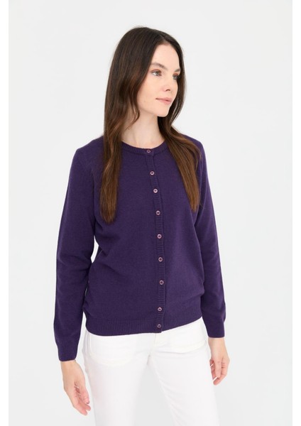 Kadın Sıfır Yaka Triko Yün Hırka K.mor modelleri