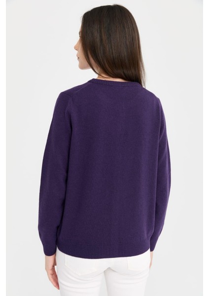 Kadın Sıfır Yaka Triko Yün Hırka K.mor fırsatları