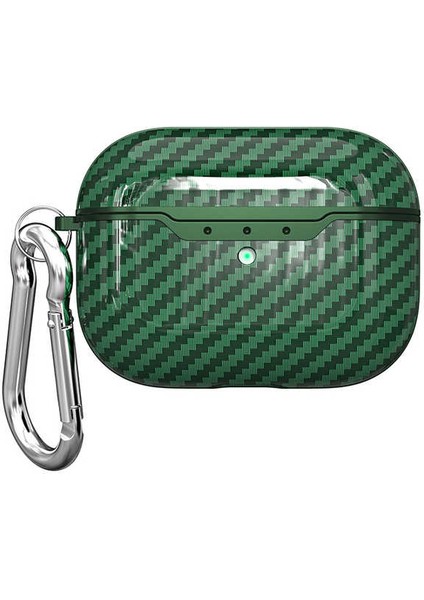 Apple Airpods Pro 2 Uyumlu Kılıf Karbon Fiber Görünümlü Silikon Airbag 05 Yeşil