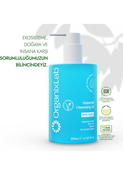 Organixlab Waterfall Yüz Temizleme Yağı I Gençleştiren Yaşlanma Karşıtı I Hyaluronik Asit, Retinol 200 ml