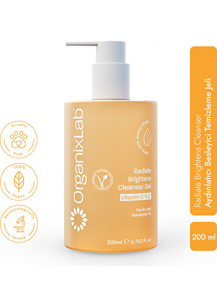 Organixlab Radiate Brightens C Vitaminli Aydınlatıcı Yüz Temizleme Jeli I Tüm Cilt Tipleri 200 ml