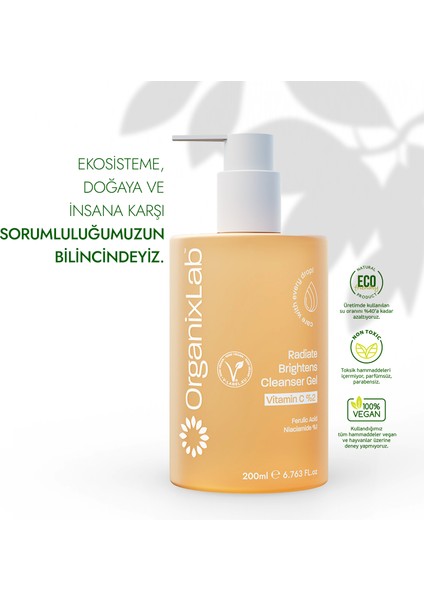 Organixlab Radiate Brightens C Vitaminli Aydınlatıcı Yüz Temizleme Jeli I Tüm Cilt Tipleri 200 ml